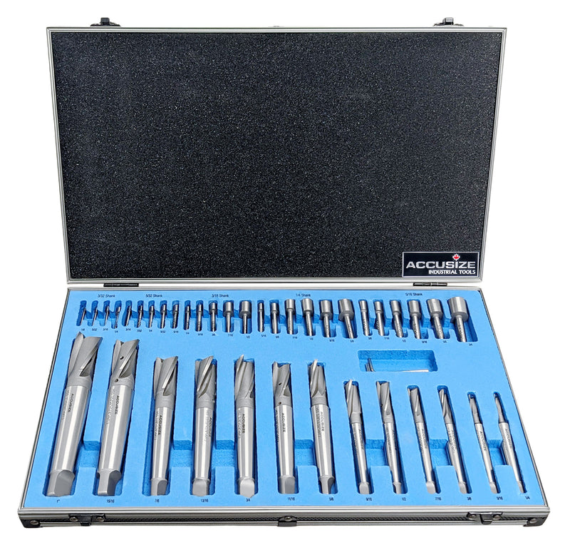39 Ps/Set HSS Interchangeable Pilot Counterbore Sets, Straight Shank or Taper Shank