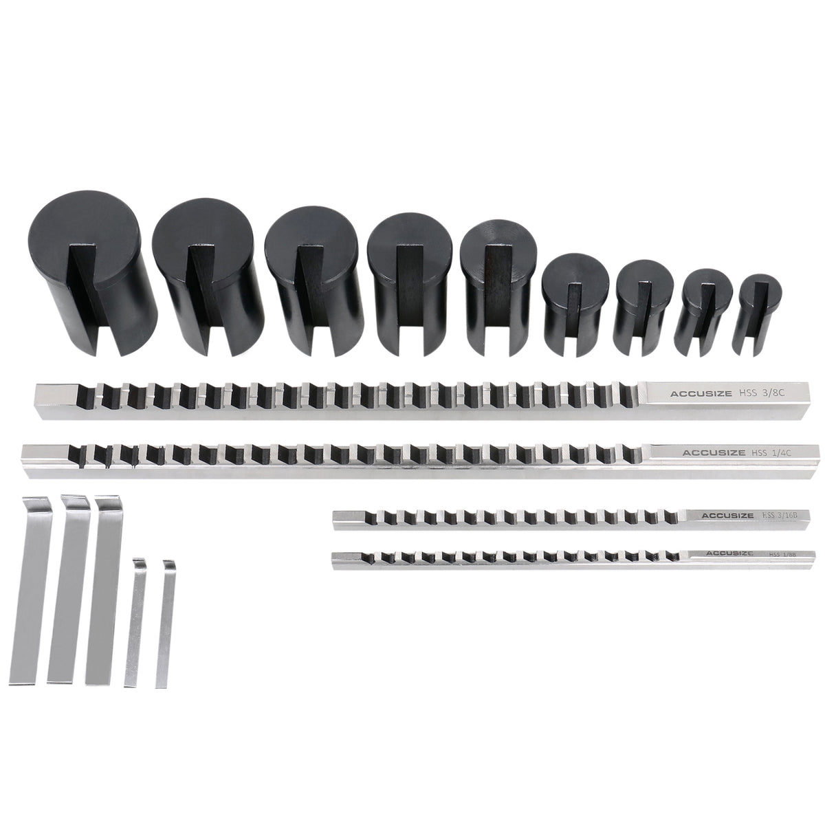 '- No.10 HSS Keyway Broach Set, 18 Pcs with Precision Ground Teeth, Includes 4 Broaches & 9 Bushings, 5100-0010
