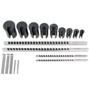 - No.10 HSS Keyway Broach Set, 18 Pcs with Precision Ground Teeth, Includes 4 Broaches & 9 Bushings, 5100-0010