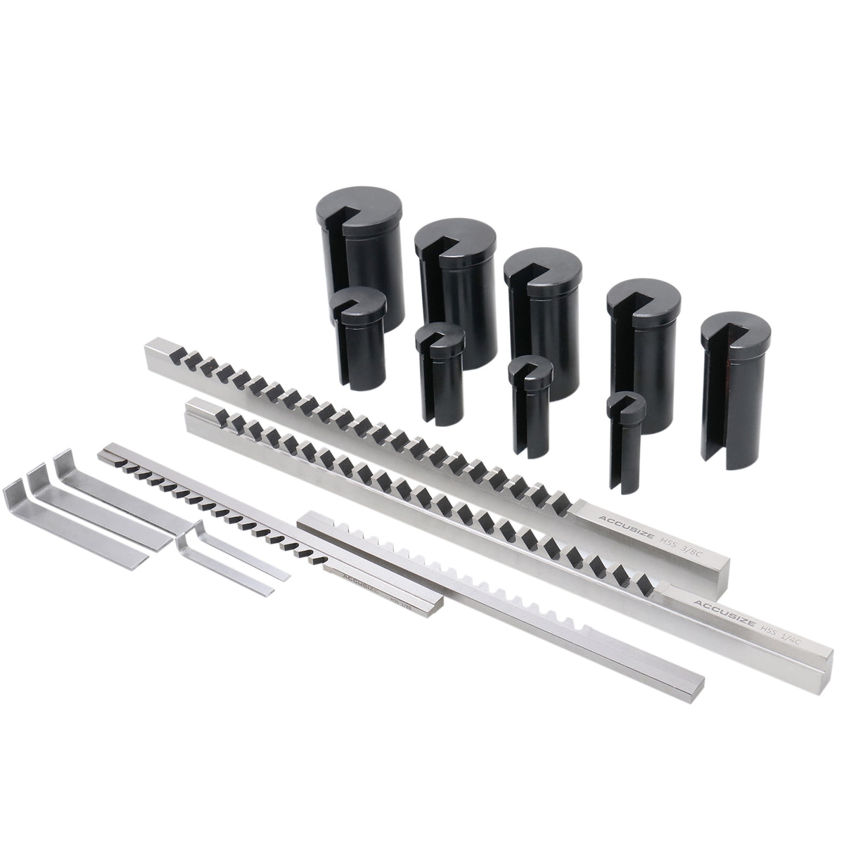 '- No.10 HSS Keyway Broach Set, 18 Pcs with Precision Ground Teeth, Includes 4 Broaches & 9 Bushings, 5100-0010