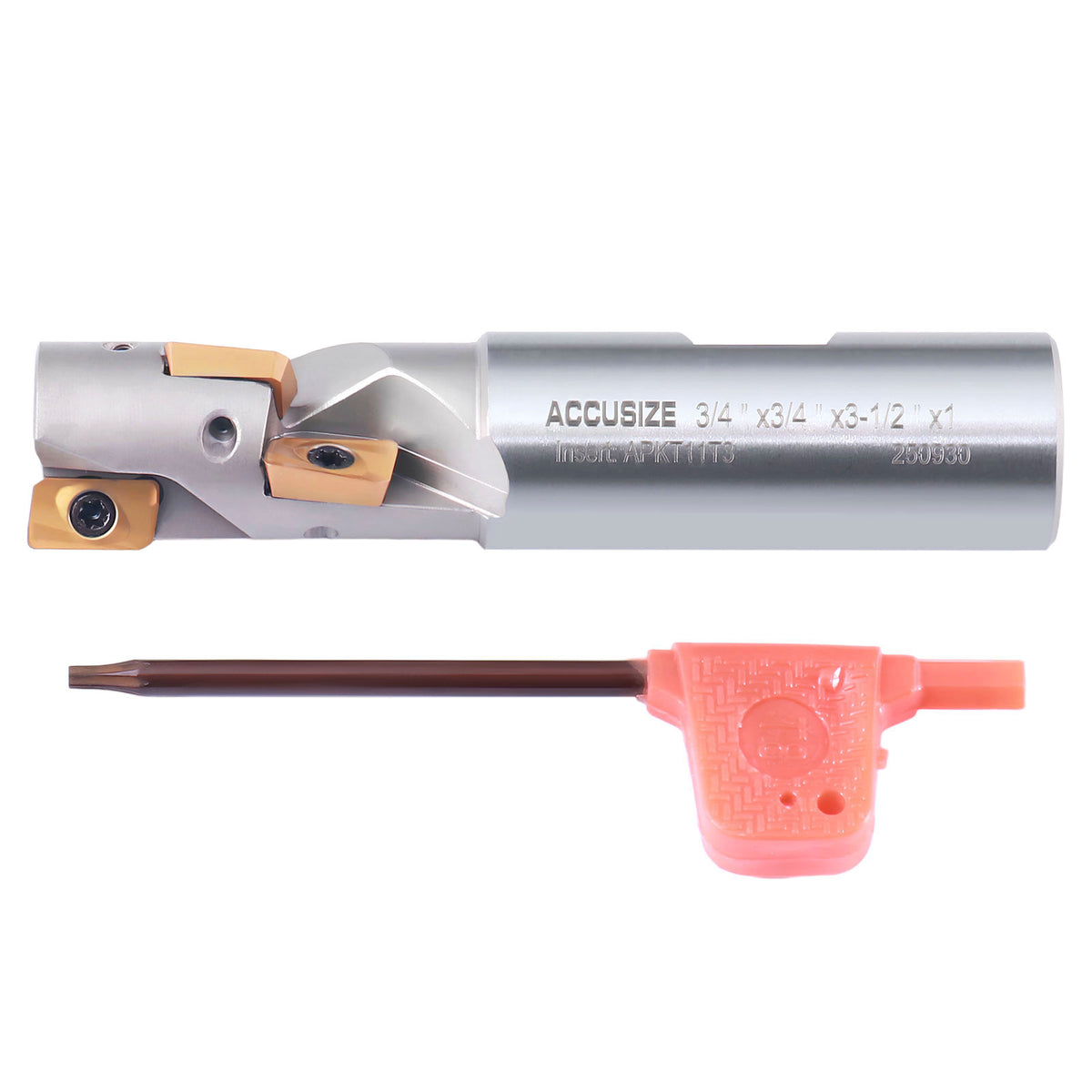 3/4'' 1 Flute 4 Inserts Weldon Shank Helical Indexable End Mill, Apkt11T3 Inserts, Oal 3-1/2'', Flute Length 1-3/32''