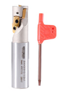 3/4'' 1 Flute 4 Inserts Weldon Shank Helical Indexable End Mill, Apkt11T3 Inserts, Oal 3-1/2'', Flute Length 1-3/32''