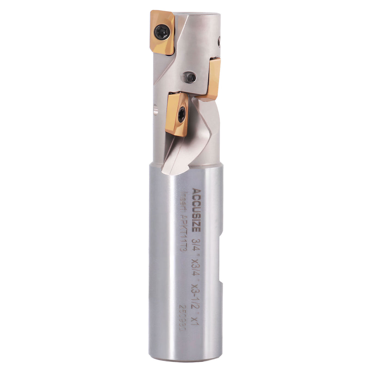 3/4'' 1 Flute 4 Inserts Weldon Shank Helical Indexable End Mill, Apkt11T3 Inserts, Oal 3-1/2'', Flute Length 1-3/32''