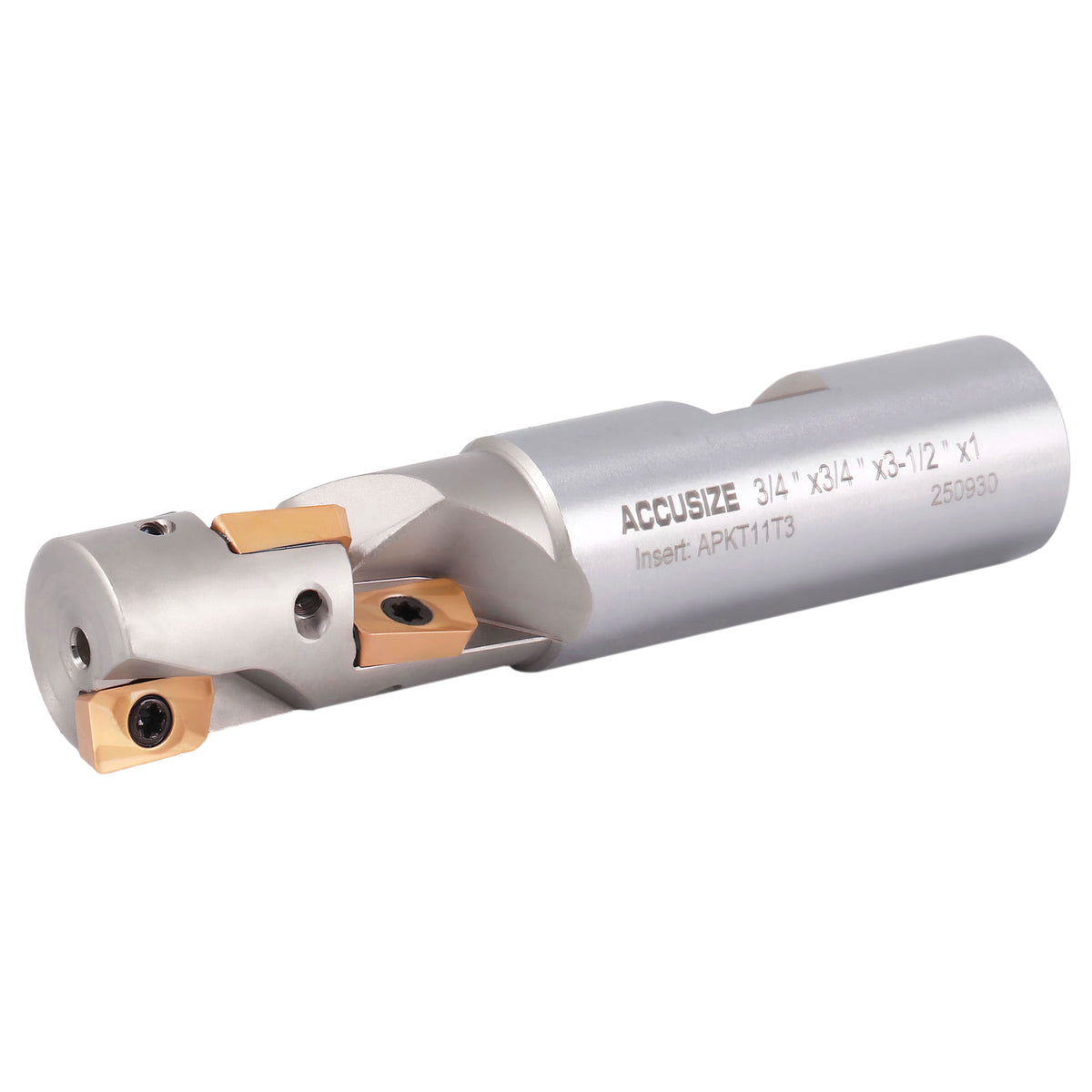 3/4'' 1 Flute 4 Inserts Weldon Shank Helical Indexable End Mill, Apkt11T3 Inserts, Oal 3-1/2'', Flute Length 1-3/32''