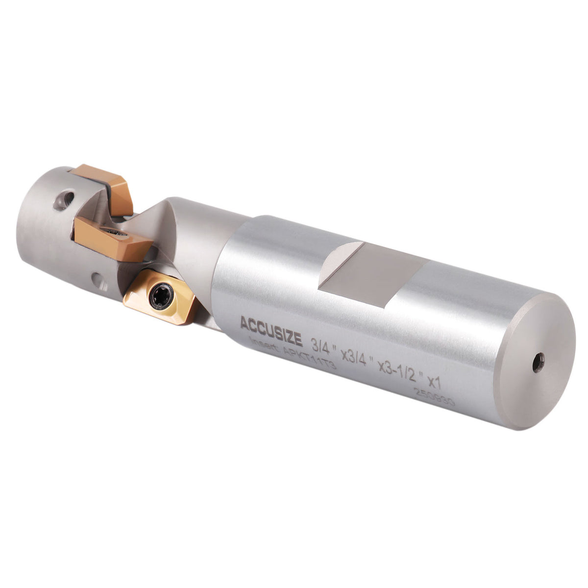 3/4'' 1 Flute 4 Inserts Weldon Shank Helical Indexable End Mill, Apkt11T3 Inserts, Oal 3-1/2'', Flute Length 1-3/32''