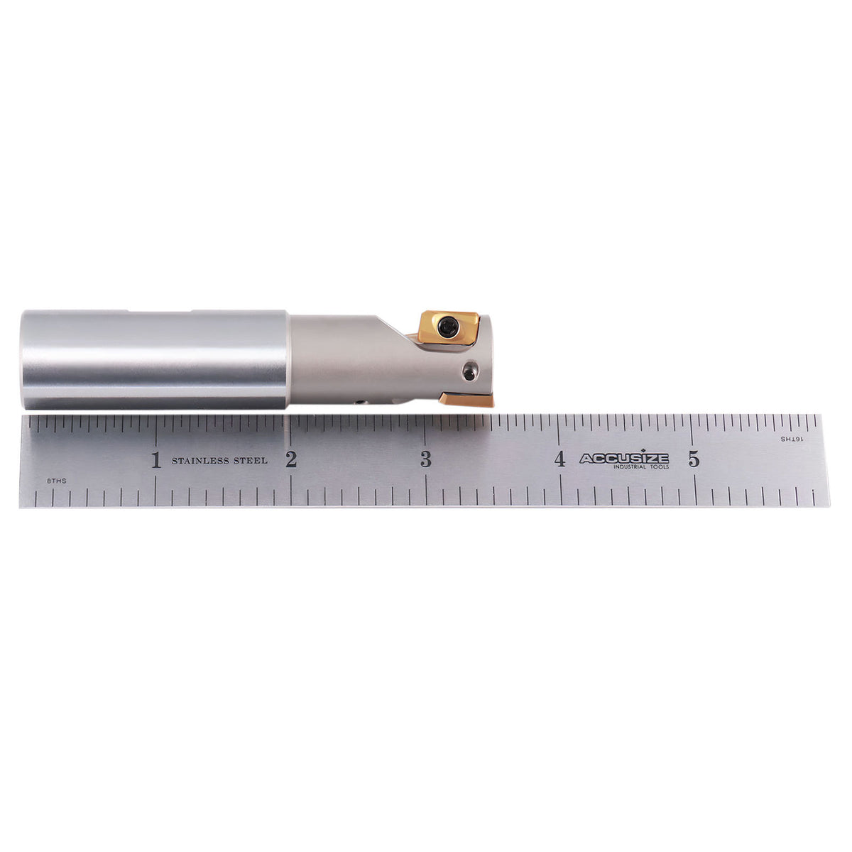 3/4'' 1 Flute 4 Inserts Weldon Shank Helical Indexable End Mill, Apkt11T3 Inserts, Oal 3-1/2'', Flute Length 1-3/32''