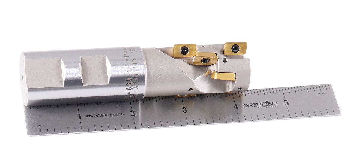 1'' Heavy Duty Helical Indexable Weldon Shank End Mill, Apkt11t3 Carbide Inserts, 1'' by 1'' by 4-1/4'', 5508-0002
