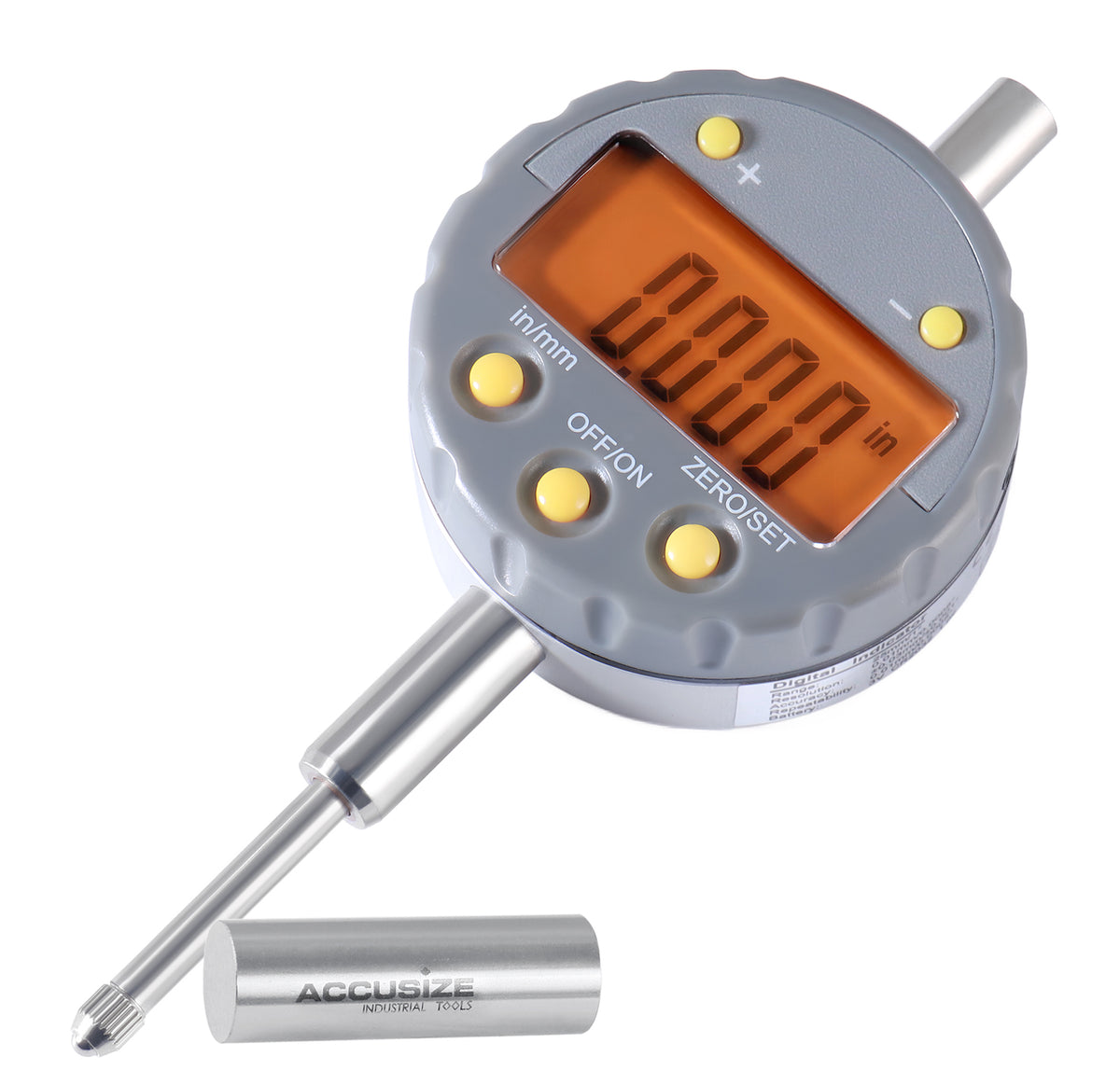 25 mm/1'' by 0.01 mm/0.0005'' Yellow Lcd Digital Indicator, 6110-1368