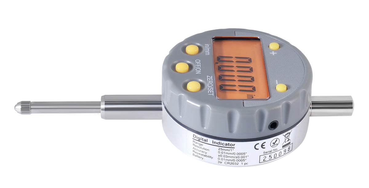 25 mm/1'' by 0.01 mm/0.0005'' Yellow Lcd Digital Indicator, 6110-1368