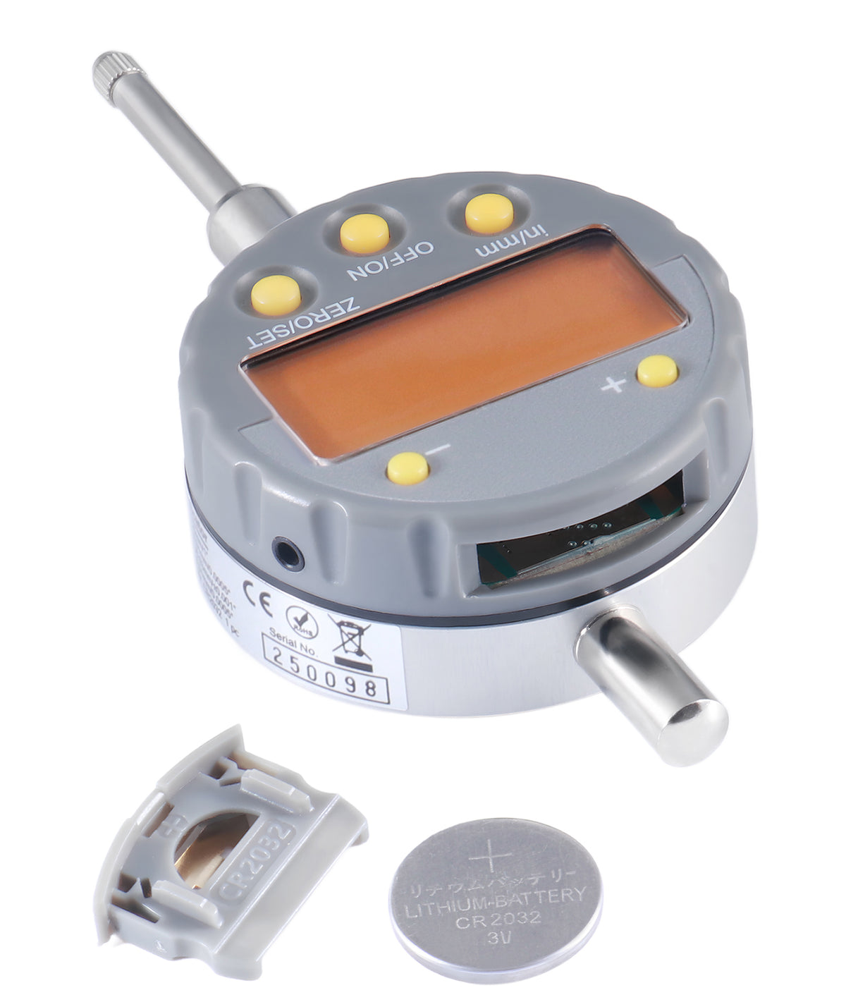 25 mm/1'' by 0.01 mm/0.0005'' Yellow Lcd Digital Indicator, 6110-1368