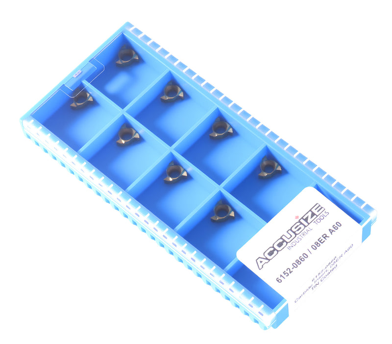 AG60, A60, Carbide Threading Inserts, TiN Coated, 10 Pcs/Box