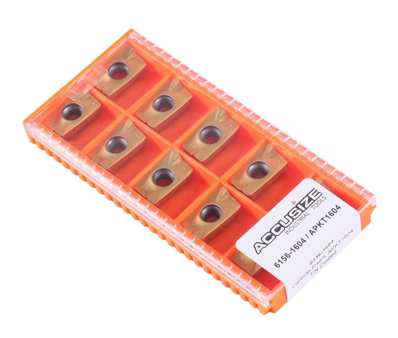 Tin Coated APKT1604 Carbide Inserts, Set of 10 Pieces, 6156-1604x10