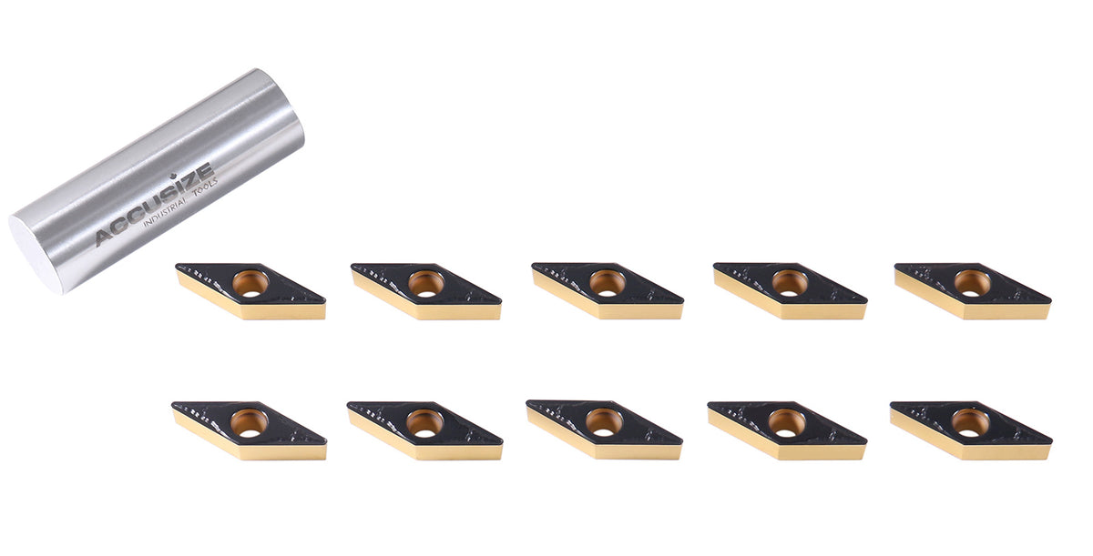 Vbmt332 Cvd Coated Carbide Inserts, Black and Yellow, 10 Pcs/Box, 6238-1028