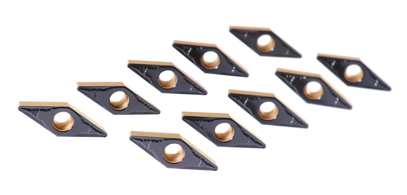 Vbmt332 Cvd Coated Carbide Inserts, Black and Yellow, 10 Pcs/Box, 6238-1028