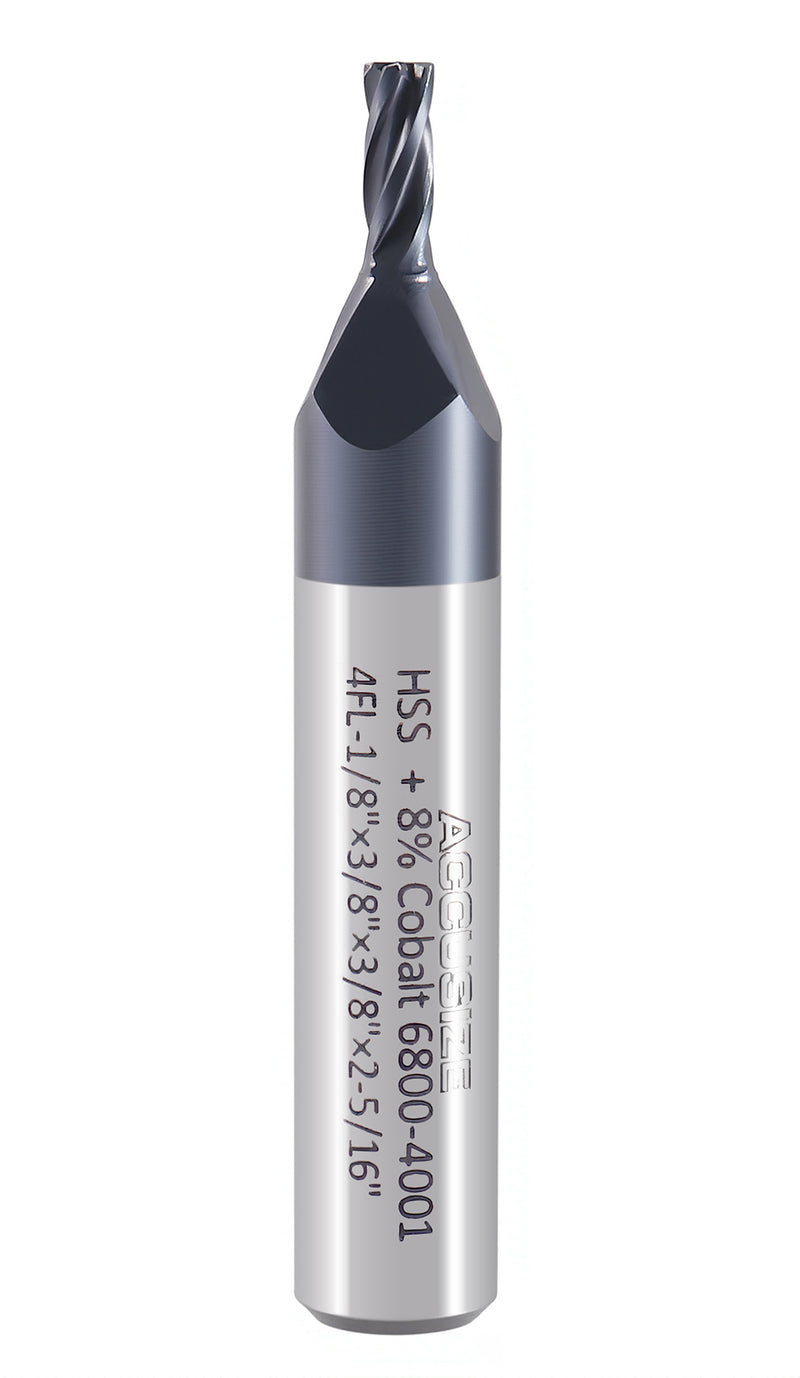 1/8'' Dia x 3/8'' Shank M42 (8% Cobalt) Tiain Finishing End Mill, CNC, Center Cutting, 6800-4001