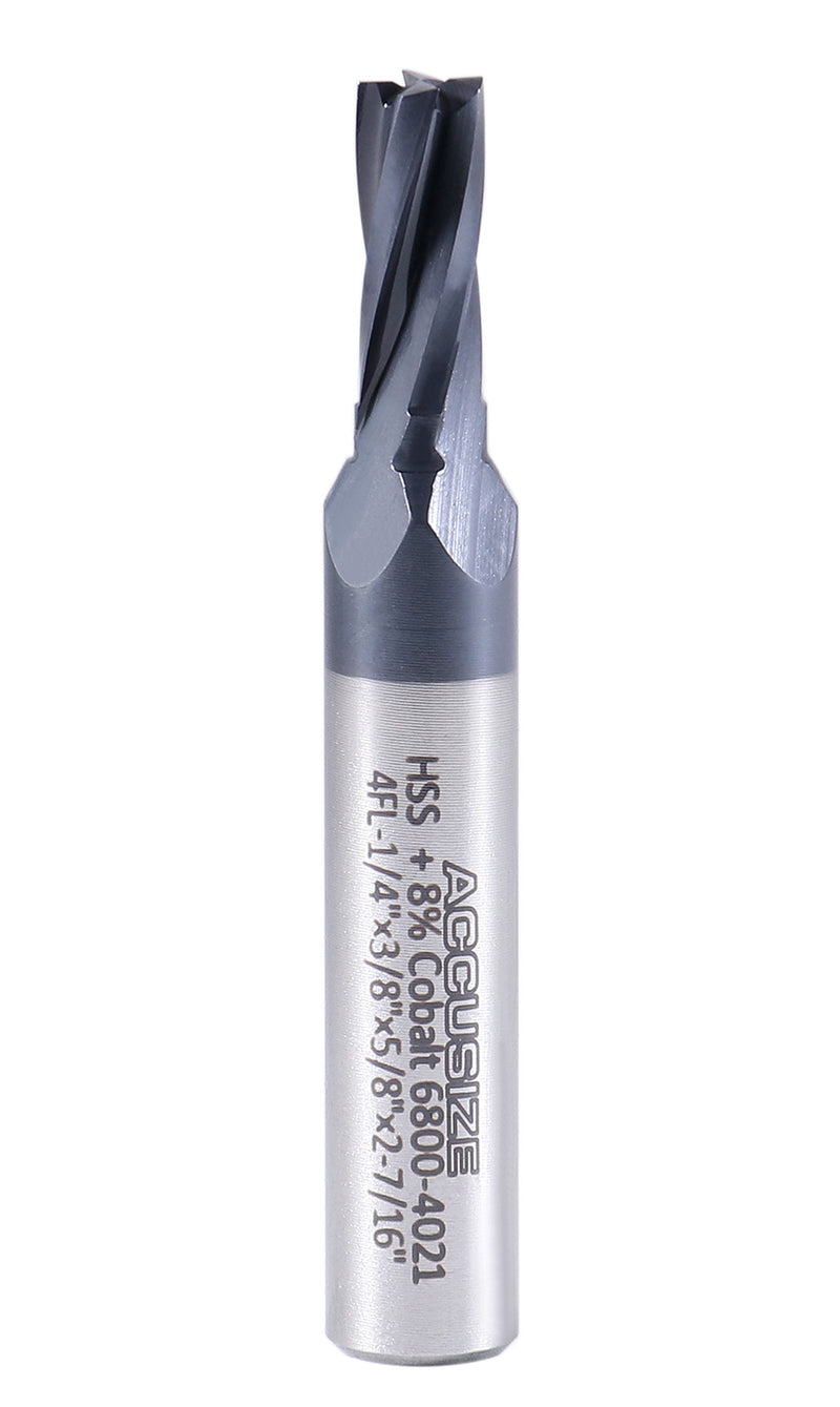 1/4 by 3/8 by 5/8 by 2-7/16'' M42 8% Cobalt Tialn Finishing End Mill, C.N.C, Center Cutting, 6800-4021