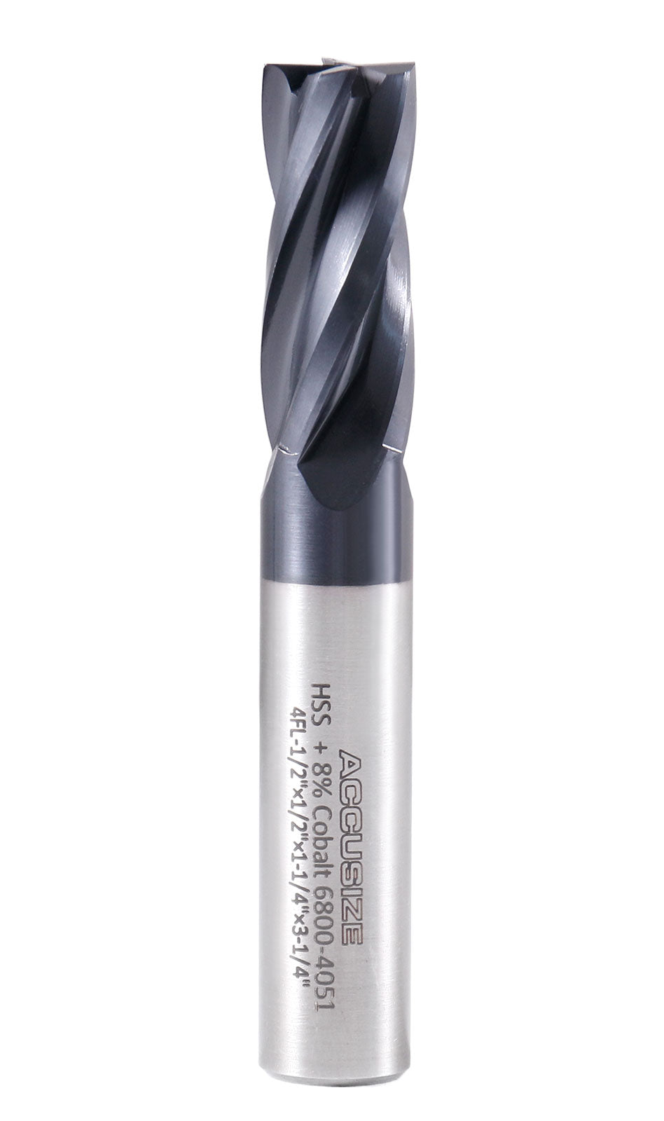 1/2 by 1/2 by 1-1/4 by 3-1/4'' M42 8% Cobalt Tialn Finishing End Mill, C.N.C., Center Cutting, 6800-4051