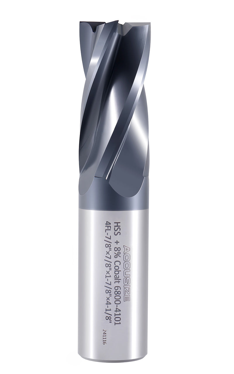 M42 (HSS+8% Cobalt) Finishing CNC End Mills, 4 Flute, TiAlN Coating
