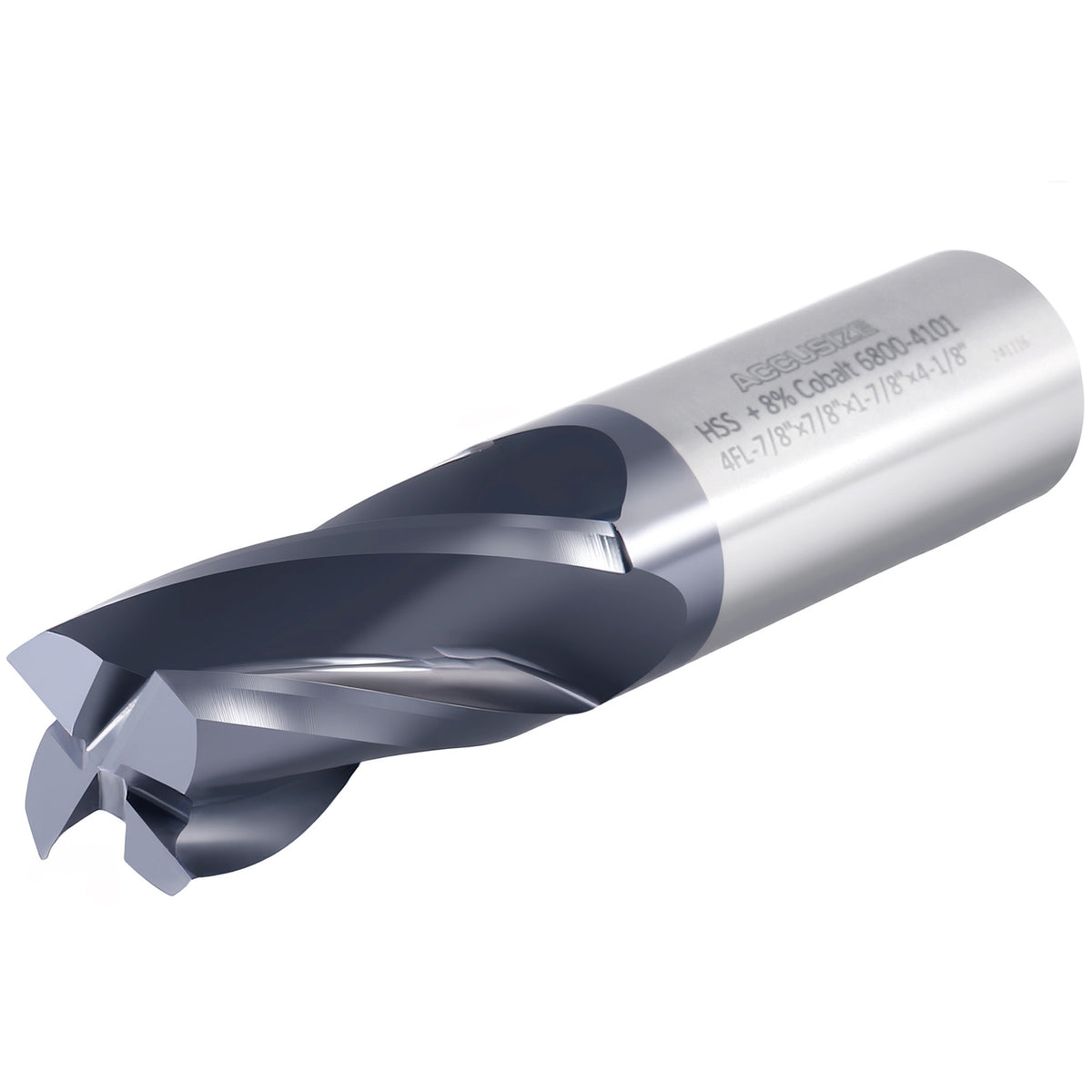 7/8'' by 7/8'' by 1-7/8'' by 4-1/8'' M42 (8% Cobalt) Tialn Finishing End Mill, C.N.C., Center Cutting, 6800-4101