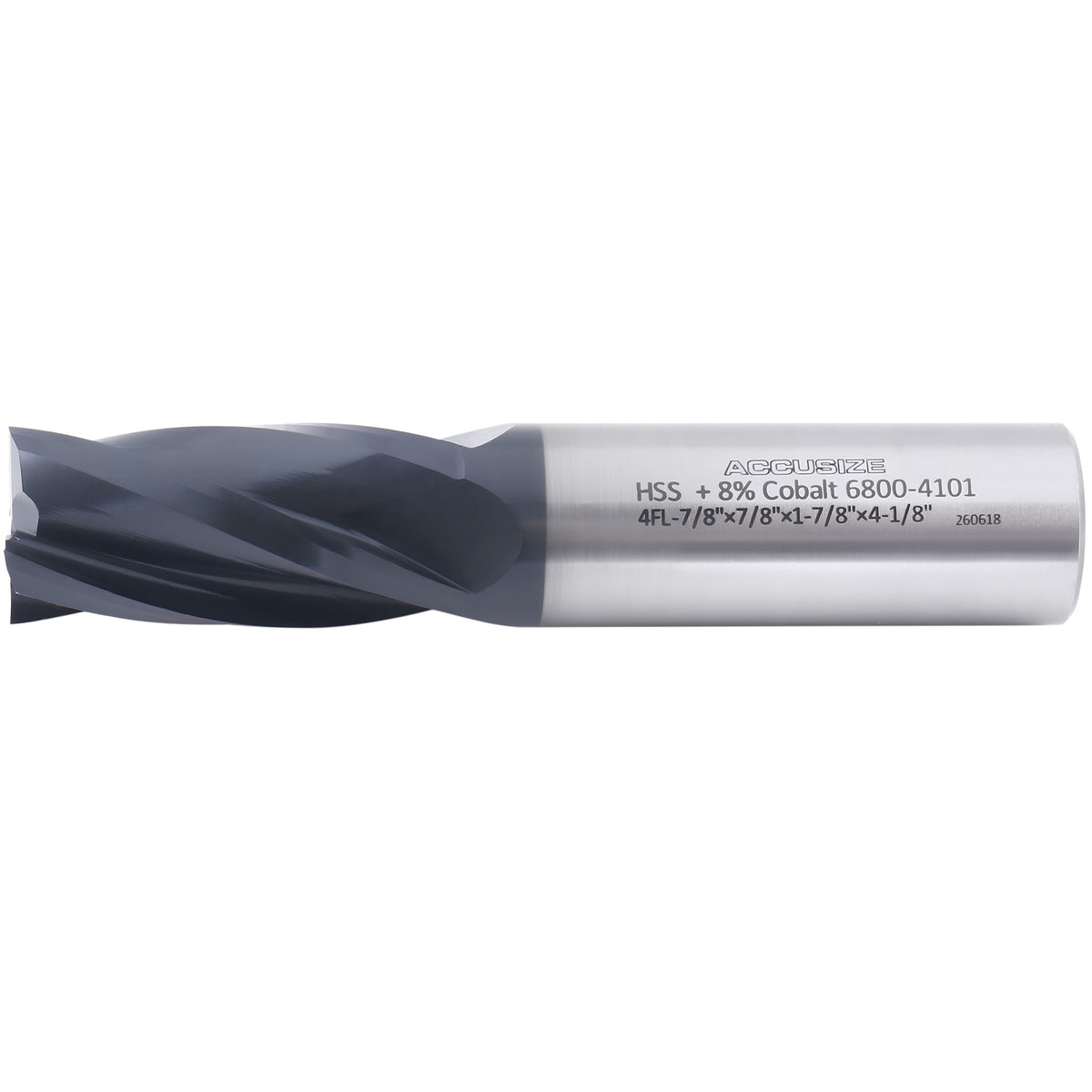 7/8'' by 7/8'' by 1-7/8'' by 4-1/8'' M42 (8% Cobalt) Tialn Finishing End Mill, C.N.C., Center Cutting, 6800-4101