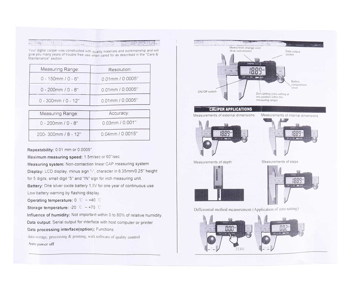 0-6'' Range by 0.001'' Resolution 3-Key Electronic Digital Caliper with Extra Large LCD, Ab11-1106