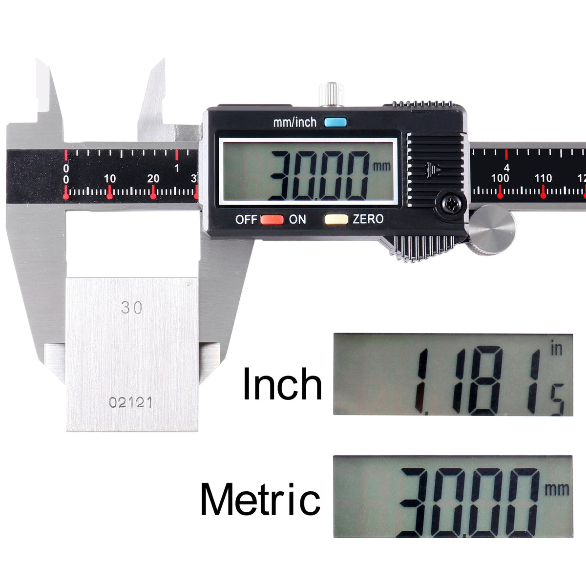 0-8''/0-200mm by 0.0005''/0.01mm 3-Key Digital Caliper with Extra Large LCD Metric/Imperial, Ab11-1108