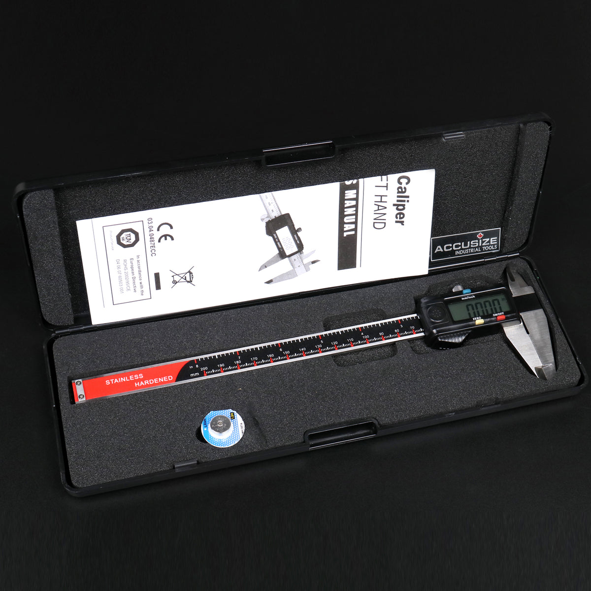 0-8'' / 0-200 mm Elctronic Digital Caliper with Extra Large Screen, Left-Hand, 0.0005''/0.01 mm Resolution, Ab11-L108