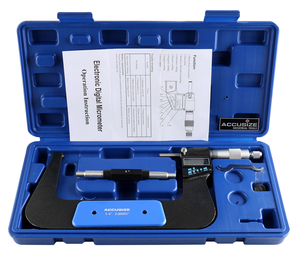 5-6''/125-150 mm 7 Keys Electronic Digital Outside Micrometers, 0.00005'' Or 0.001 mm Resolution, Ac21-6022