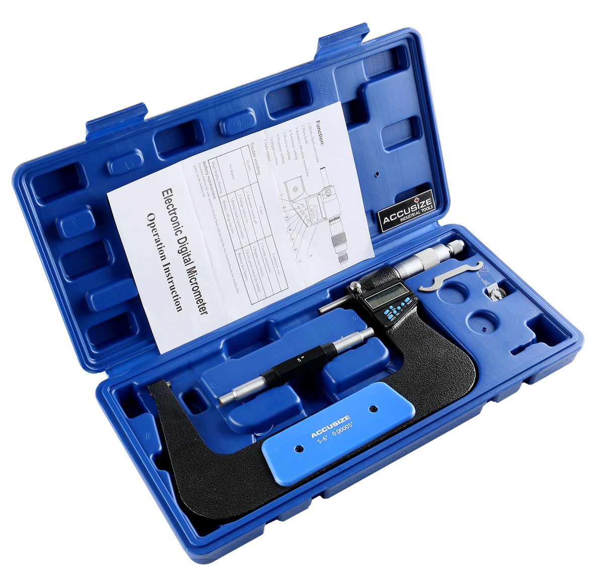 5-6''/125-150 mm 7 Keys Electronic Digital Outside Micrometers, 0.00005'' Or 0.001 mm Resolution, Ac21-6022