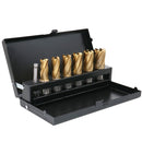 9/16" to 15/16", 7 pc TiN Coated H.S.S. Annular Cutter Set, 3/4'' Weldon Shank, 1'' Cutting, Plus a Pilot Pin, BC01-1000