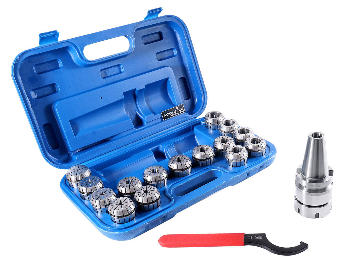 BT40 Shank + 15 Pcs ER40 Collet Set + Wrench in Fitted Strong Box, BT40-ER40
