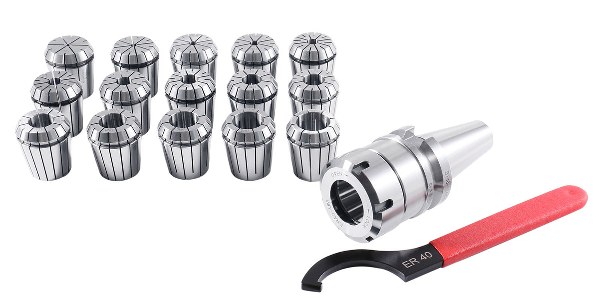BT40 Shank + 15 Pcs ER40 Collet Set + Wrench in Fitted Strong Box, BT40-ER40