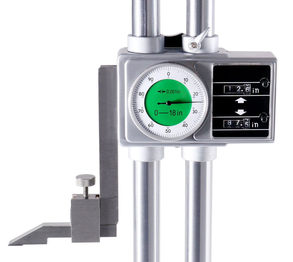 0-18'' by 0.001'' Double Beam Height Gage Stainless Steel, Hand Wheel Micro, Dbhg-0018