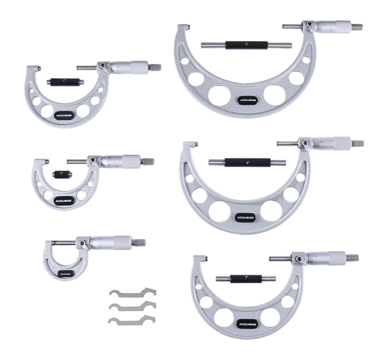 6 pc (0-1", 1-2", 2-3" 3-4", 4-5" and 5-6") Ultra-Precision Outside Micrometer Set Plus a Portable Micrometer Stand and a 6pc Telescoping Gauge Set, 0906-C153