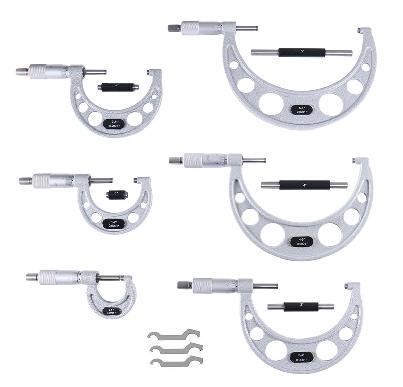 6 pc (0-1", 1-2", 2-3" 3-4", 4-5" and 5-6") Ultra-Precision Outside Micrometer Set Plus a Portable Micrometer Stand and a 6pc Telescoping Gauge Set, 0906-C153