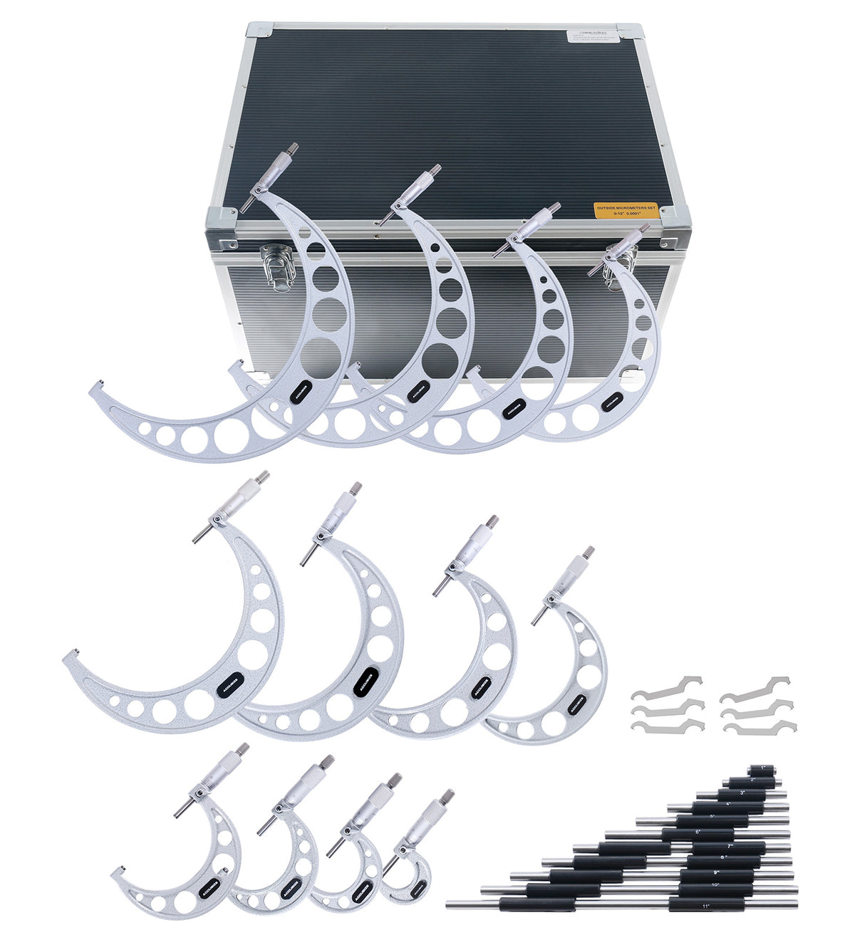 0-12'' by 0.0001'', 12 Pcs Ultra-Precision Outside Micrometers Set with Carbide Tips, Eg00-0912