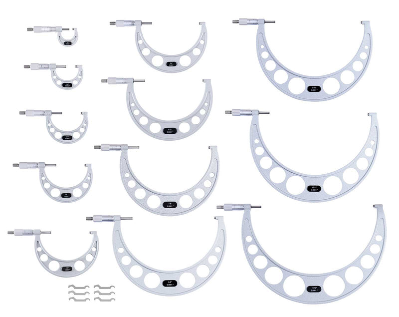 0-12'' by 0.0001'', 12 Pcs Ultra-Precision Outside Micrometers Set with Carbide Tips, Eg00-0912