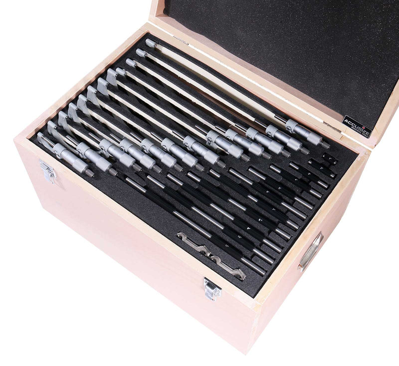 0-12'' by 0.0001'', 12 Pcs Ultra-Precision Outside Micrometers Set with Carbide Tips, Eg00-0912