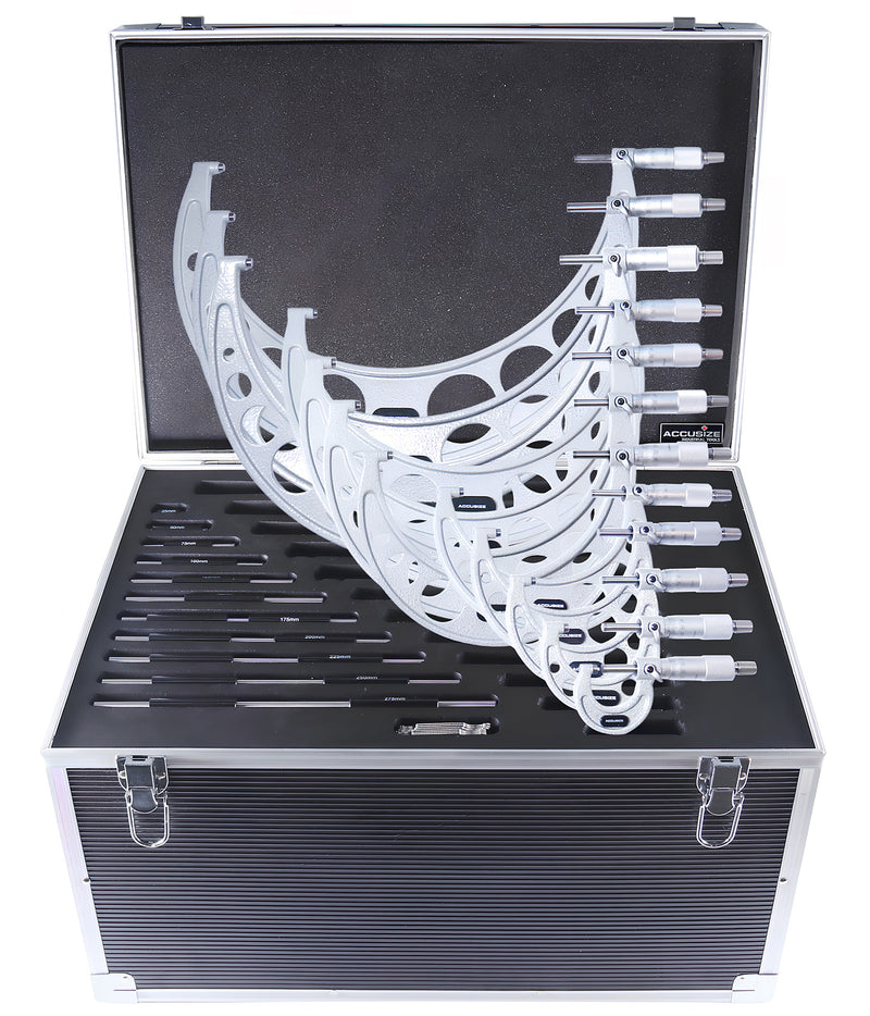 0-300 mm Metric 12 Pc Precision Outside Micrometer Set, Carbide Tipped, Eg00-1300