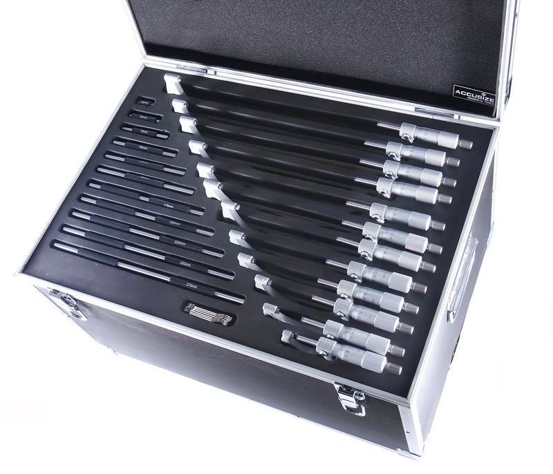 0-300 mm Metric 12 Pc Precision Outside Micrometer Set, Carbide Tipped, Eg00-1300
