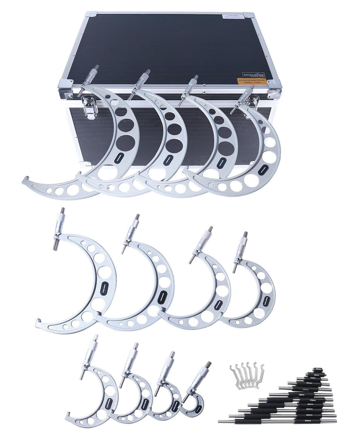0-300 mm Metric 12 Pc Precision Outside Micrometer Set, Carbide Tipped, Eg00-1300