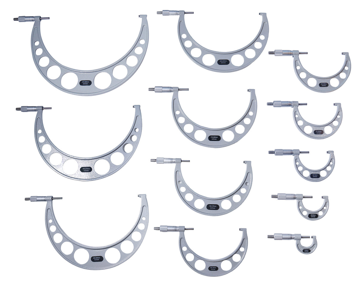 0-300 mm Metric 12 Pc Precision Outside Micrometer Set, Carbide Tipped, Eg00-1300