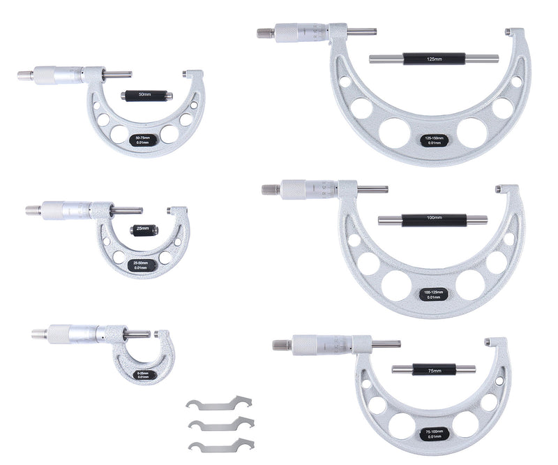 EG00-9150, 0 - 150 mm X 0.01 mm 6 pc/set, Ultra-Precision M-Type Outside Micrometer Sets