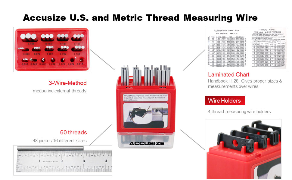 U.S. & Metric Thread Measuring Wire Sets, #EG06-1002
