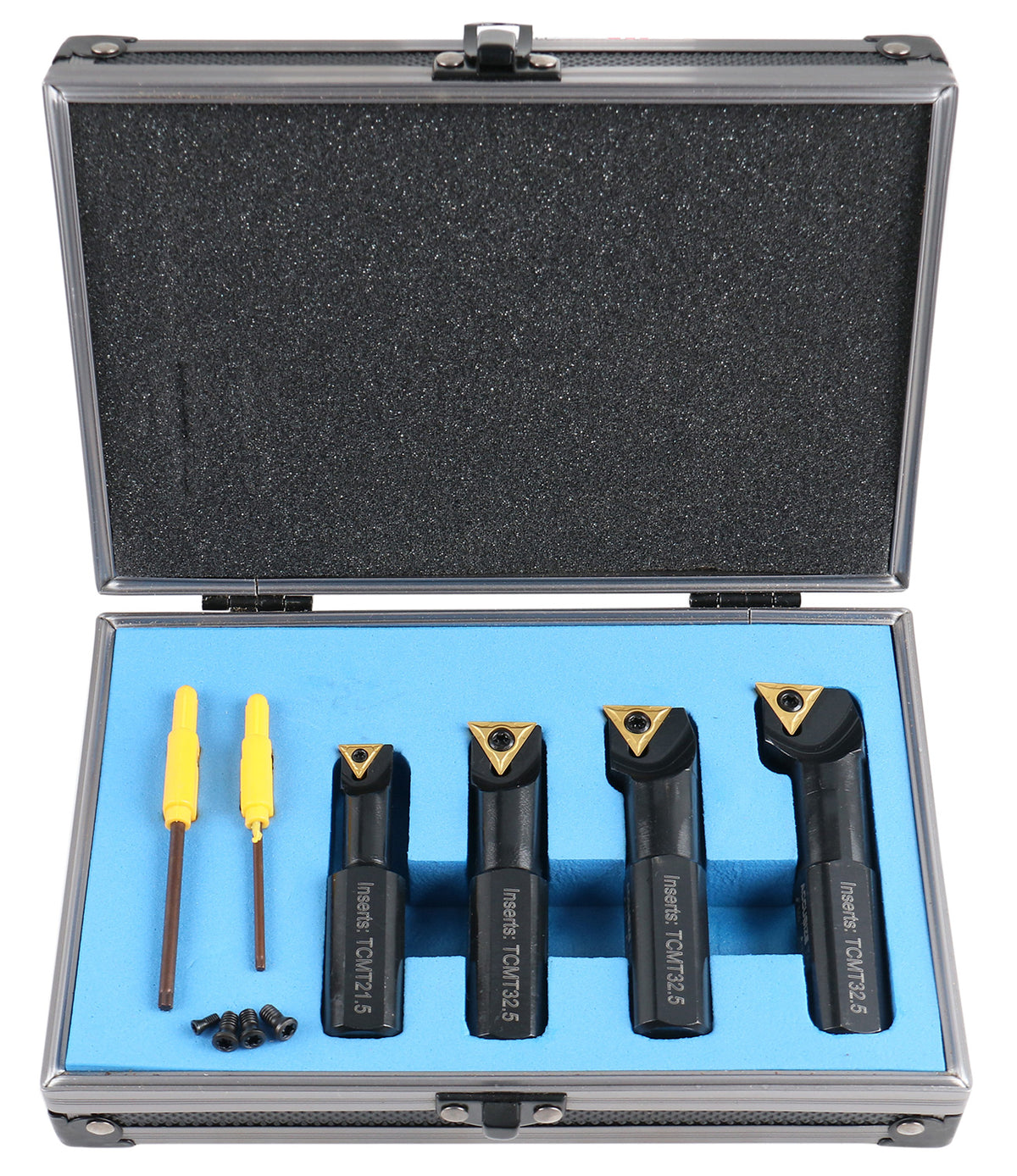3/4" 4pc Indexable Stubby Length Boring Bar Set, w/Carbide TiN Coated TCMT Inserts and Extra Screws, EJ99-2180