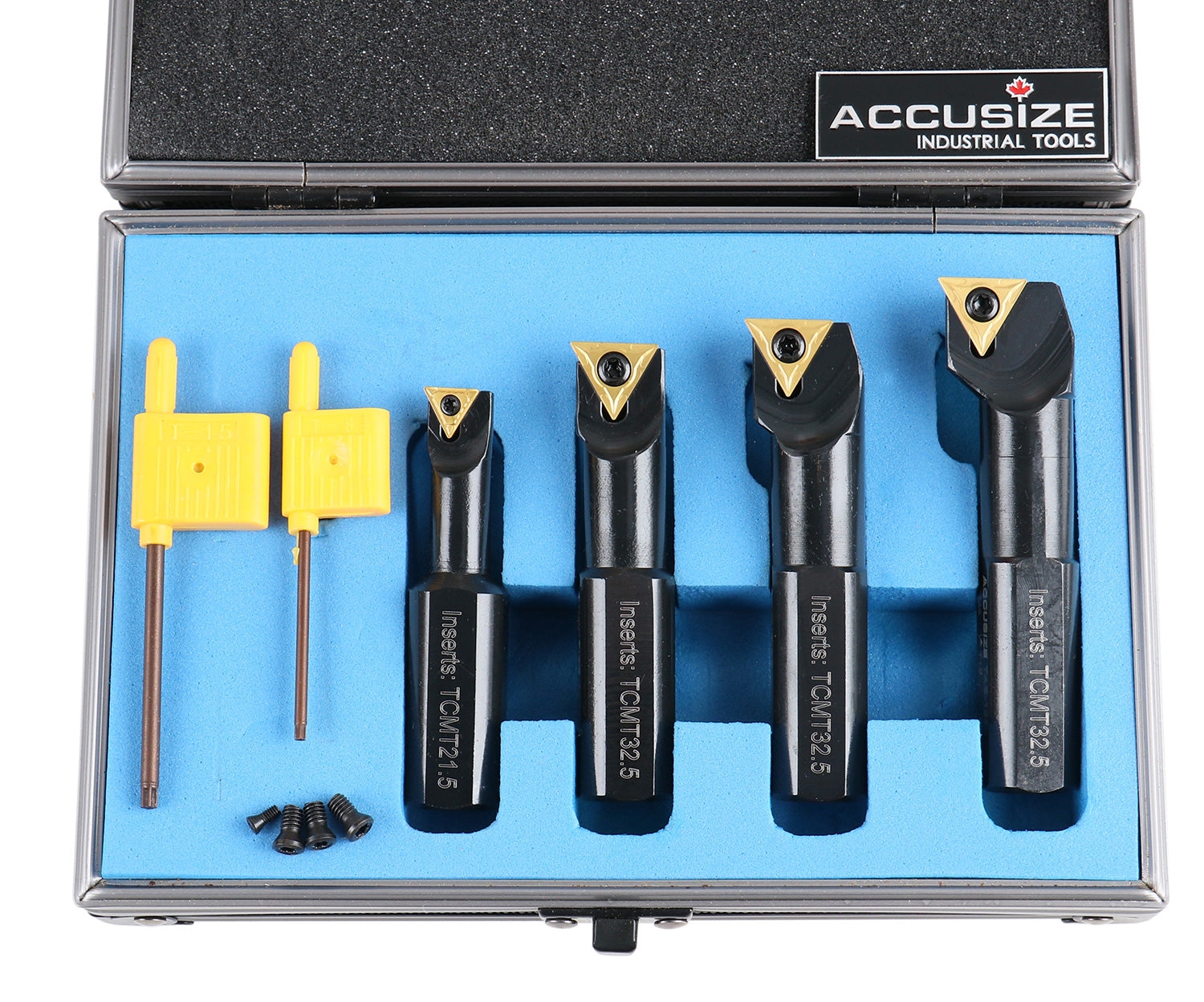 4pc Indexable Stubby Length Boring Bar Set, w/ Carbide TiN Coated TCMT