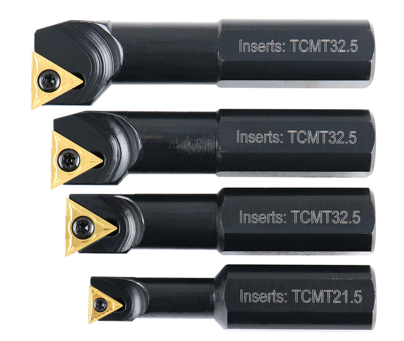 3/4" 4pc Indexable Stubby Length Boring Bar Set, w/Carbide TiN Coated TCMT Inserts and Extra Screws, EJ99-2180
