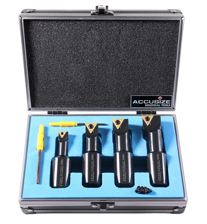 1" 4pc Indexable Stubby Length Boring Bar Set, w/Carbide TiN Coated TCMT Inserts and Extra Screws, EJ99-2182