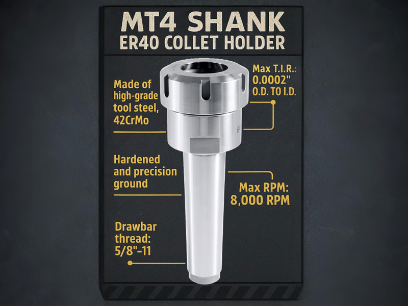 MT2/3/4 Morse Taper Shank to ER32/40 Collet Chucks, Max RPM 8,000
