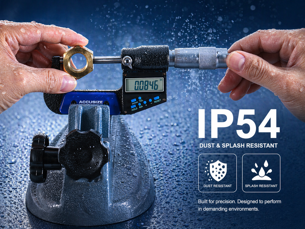 IP54 digital outside micrometer measuring metal part, dust and splash resistant for workshop and industrial use